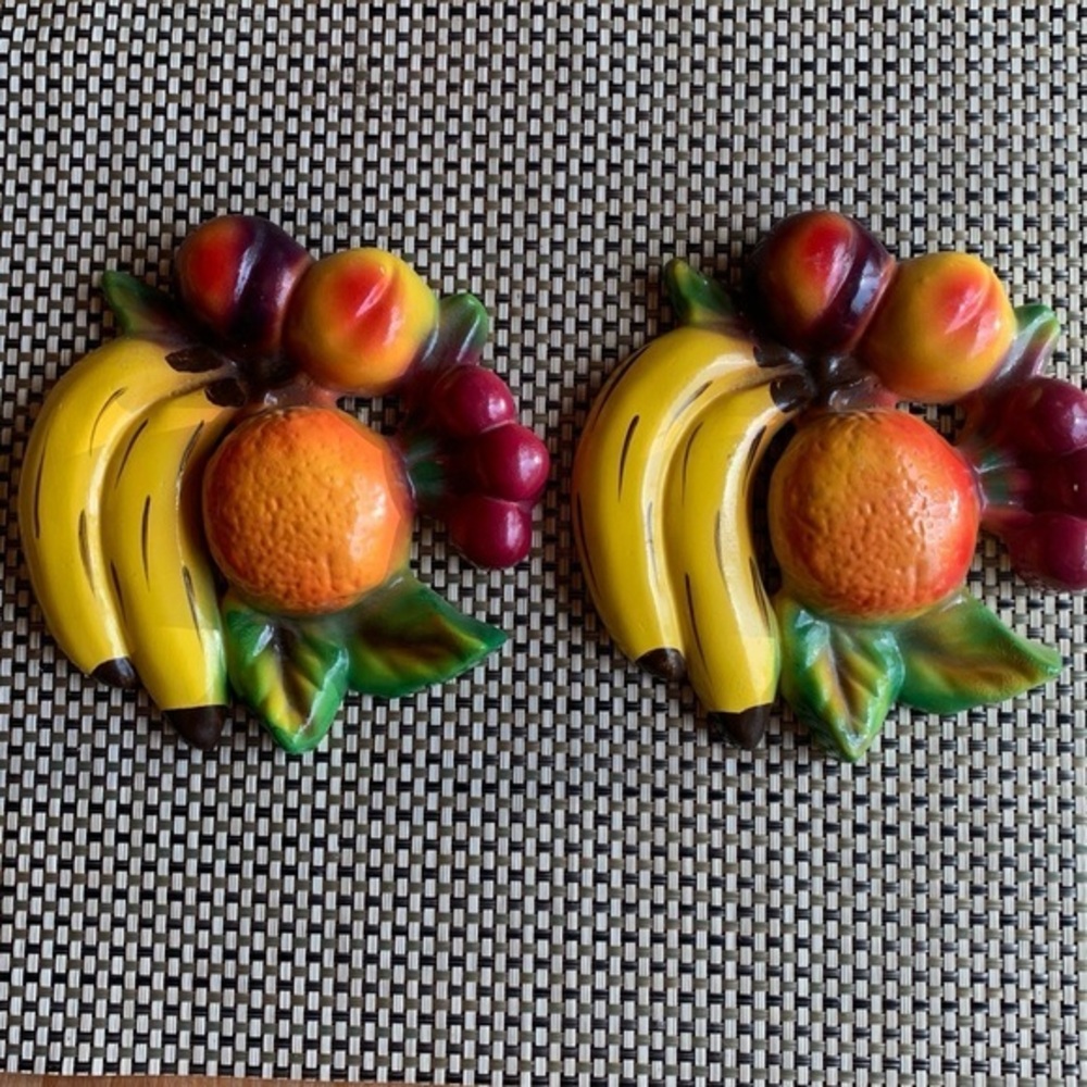 Vintage Chalkware Colorful Fruit Wall Decor